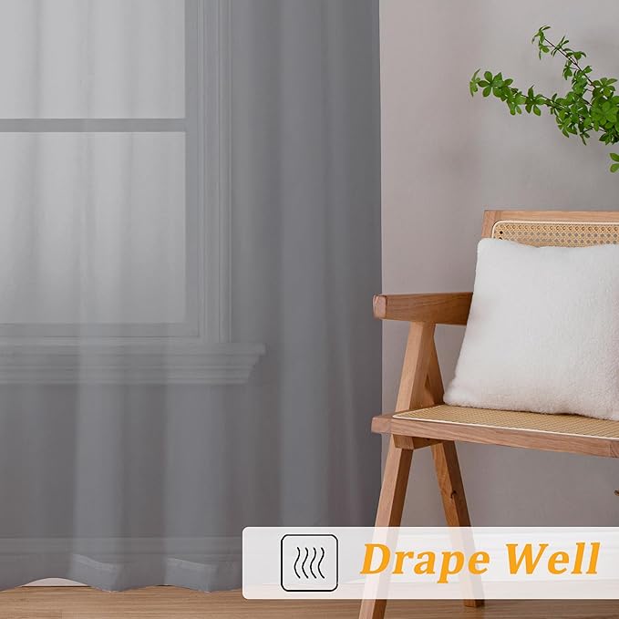 Gwine Charcoal Grey Sheer Curtains 72 Inches Long 2 Panels Set for Front Door, Light Filtering Sheer Curtains for Living Room, Rod Pocket Window Treatments Drapes, Each 42" Wx72 L