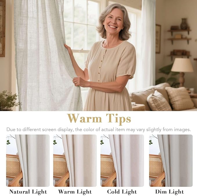 H.VERSAILTEX Living Room Linen Curtains - Semi Sheer, Nickel Grommet, Energy Saving, Light Filtering Window Treatments - Pale Oak, 2 Panels, 52 x 54-Inch