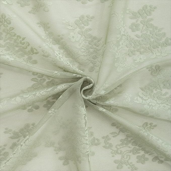YJ YANJUN Vintage Lace Curtains -Victorian Floral Sage Green 102 inches Curtains for Bedroom Sliding Glass Door Light Filtering Bohemian Farm House Cottage Core Decor Total 104 Wide 12 FT Long