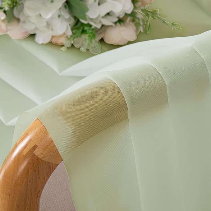 Lecloud Light Green Sheer Curtains 63 Inch Length 2 Panels Set, Elegant Voile Curtains for Bedroom Living Room, Airy Sheer Drapes for Dinning Room with Rod Pocket, Each Panel 42 X 63 Inch