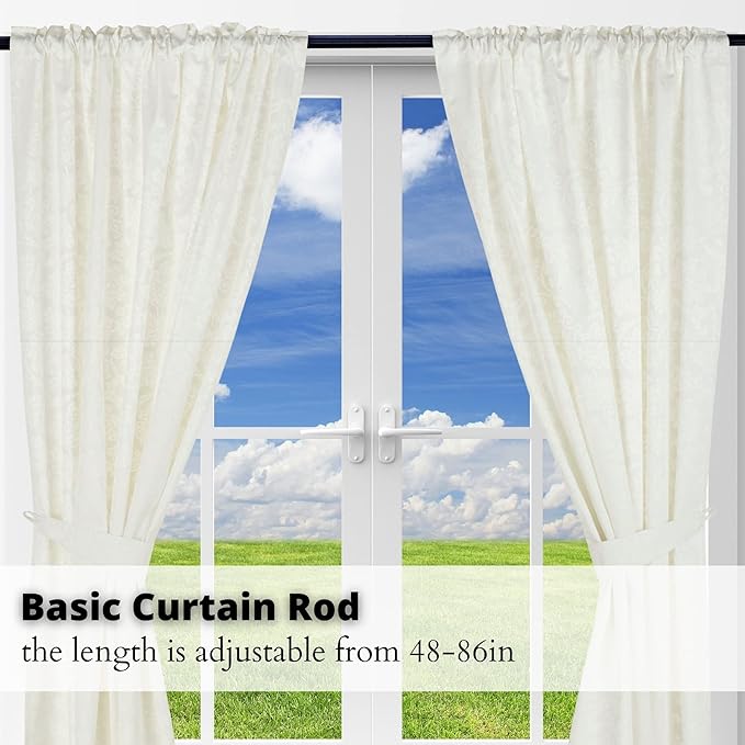 Yafa Home Fashion Heavy Duty Single Standard Adjustable Curtain Rod Hardware Included (Black, 48" - 86" [2PCS])
