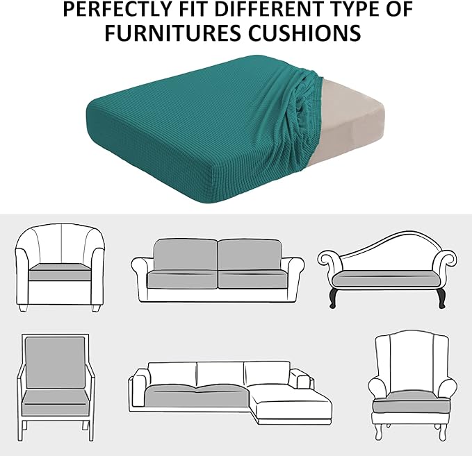 Water Repellent Sofa Cushion Covers, Stretch Sofa Seat Slipcover Furniture Protector for Sofa Pets with Elastic Bottom (Large, Dark Teal)