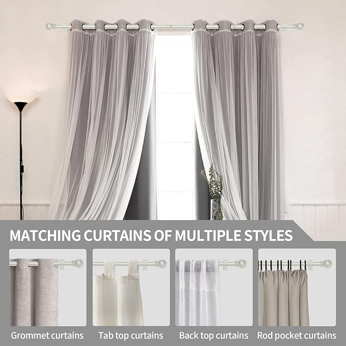 Thestoa Nickel Curtain Rods for Windows 30-46 Inch, 5/8" Stainless Steel Small Curtain Rod for Bedroom, Living Room,Kitchen,Farmhouse