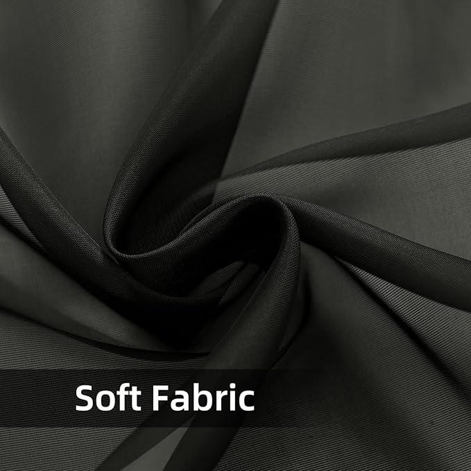 youleyar Solid Sheer Rod Pocket Curtain Voile Draperies 2 Panels White Beige Black Grey Coffee 70 Inch Width 84 Inch Long 1 Pair for Kitchen Bedroom Children Living Room Yard(Black,70Wｘ84L)