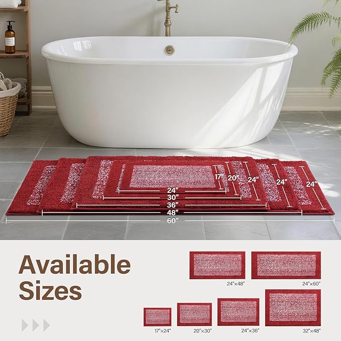 Bathroom Rugs 24x17 Non Slip Washable, Red Bath Mat for Bathroom Floor Tub, Soft Absorbent Quick Dry Mats for Shower, Bathtub,Home Decor
