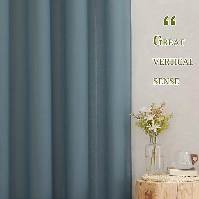 NICETOWN Sheer Linen Curtains 84 inch Long for Bedroom, (Smoke Blue) Grommet Privacy Semitransparent Light Filtering Flax Sheer Window Treatment for Living Room, W52 by L84, Set of 2