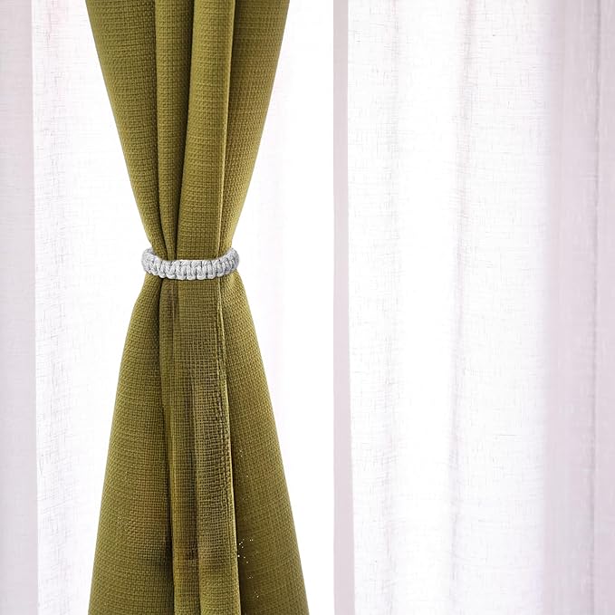 Ptwola 6 Pack Braided Curtain Tiebacks Boho Elegant Rustic Curtain Holdbacks Tie Backs Holders Set Simple Light Weight Drapes Decorative Accessories Handmade for Home Office Bedroom Window (6, Gray)