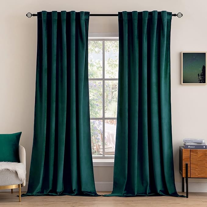 MIULEE Velvet Curtains 2 Panels Luxury Blackout Curtains for Bedroom Living Room Thermal Insulated Christmas Home Decor Super Soft Window Drapes Rod Pocket & Back Tab, Emerald Green, W52 x L72 inches