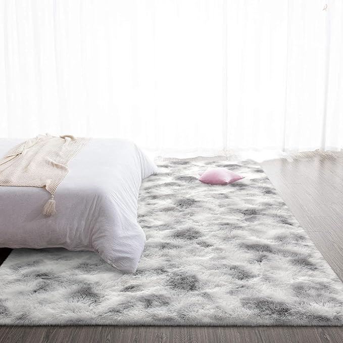 TWINNIS Super Soft Shaggy Rugs Fluffy Carpets 9x12 Feet, Indoor Modern Plush Area Rugs for Living Room Bedroom Kids Room Nursery Home Decor, Upgrade Anti-Skid Fuzzy Rug, Grey and White