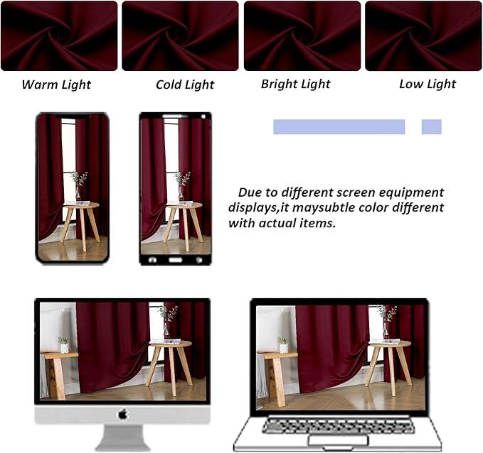 Simplebrand Ava Burgundy Blackout Curtains for Bedroom 72 Inch Length 2 Panels Set, Privacy Thermal Insulated Rod Pocket Window Curtains for Patio French Door Front Door, W40 x L72 Inch