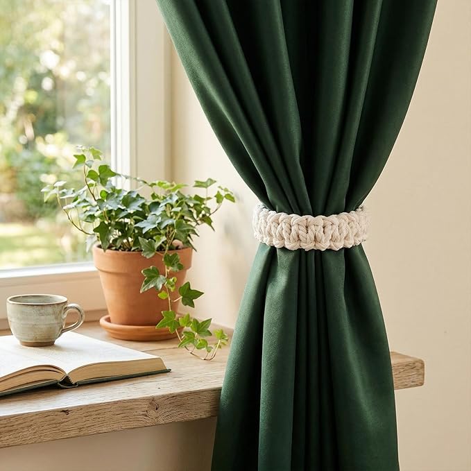 Ptwola 4 Pack Braided Curtain Tiebacks Boho Elegant Rustic Curtain Holdbacks Tie Backs Holders Set Simple Light Weight Drapes Decorative Accessories Handmade for Home Office Bedroom Window