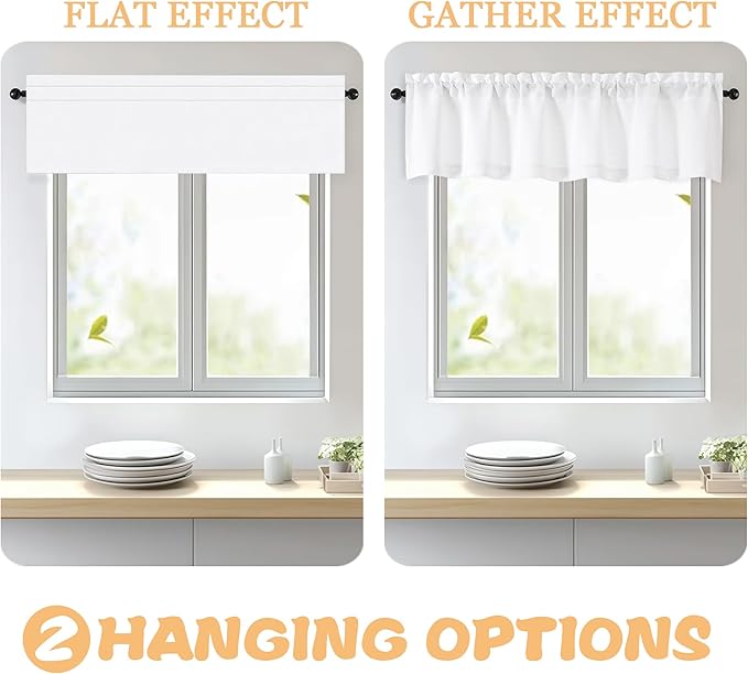 OWENIE White Valances for Windows 1 Pcs, Light Filtering Textured Farmhouse Short Small Valance Curtains for Bathroom Basement Living Room Bedroom, Rod Pocket Half Curtains for Windows, 52Wx12L Inch