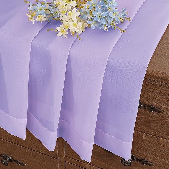 Valances for Windows 14 inch Length 2 Panels, Small Voile Sheer Curtains for Bathroom, Soft Fabric Lightweight Light Filtering Kitchen Curtains, Dual Rod Pocket, Lavender, 2x42Wx14L Inches