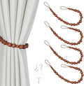 OCIOLI 4 Pack of Wood Bead Curtain Tiebacks Boho Curtain Tiebacks Curtain Holdbacks for Wall Curtain Ties Curtain Tie Backs with Hooks for Boho Decor Bedroom Decor Nursery Decor（4，Coffee）