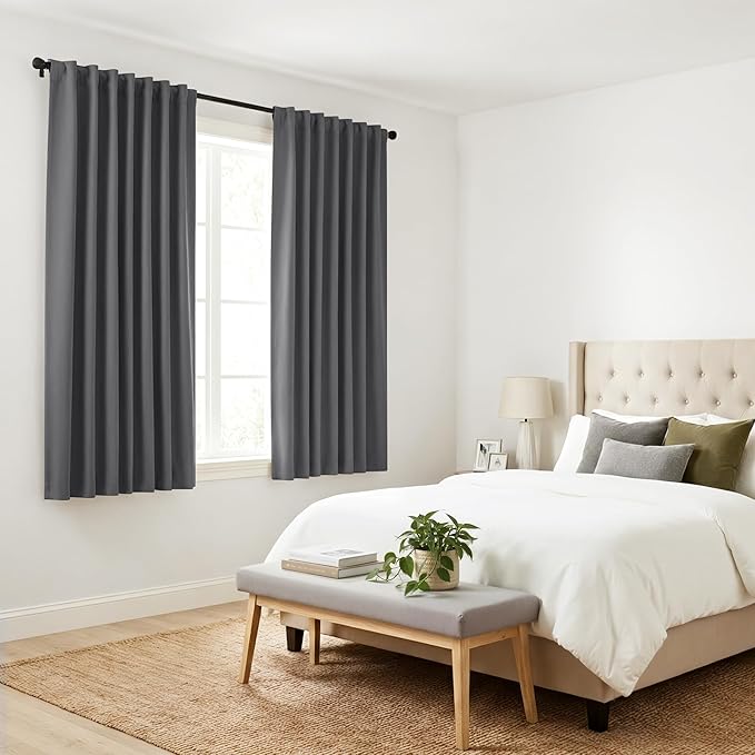 PONY DANCE Short Curtains Half Window Curtains for Bedroom, Privacy Blackout Energy Saving Drapes for Living Room Bathroom Shades, Wide 29 x Long 24 inches per Panel, Grey, 2 Pcs