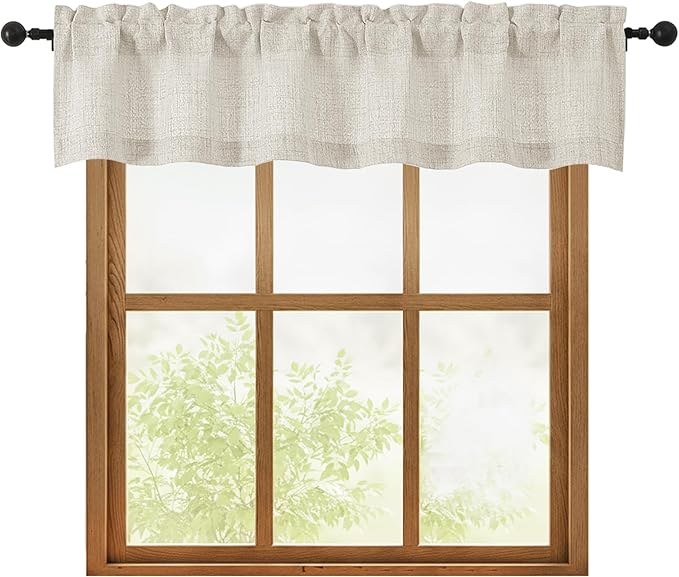 OWENIE Natural Valances for Windows 1 Pcs, Light Filtering Textured Farmhouse Short Small Valance Curtains for Bathroom Basement Living Room Bedroom, Rod Pocket Half Curtains for Windows, 60Wx12L Inch