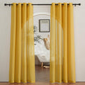 NICETOWN Semi Sheer Curtains Flax Linen Texture, Grommet Retro Window Treatment Linen Weave Vertical Drapes Privacy with Light Filter for Living Room, Citrine, 2 Panels, W52 x L84