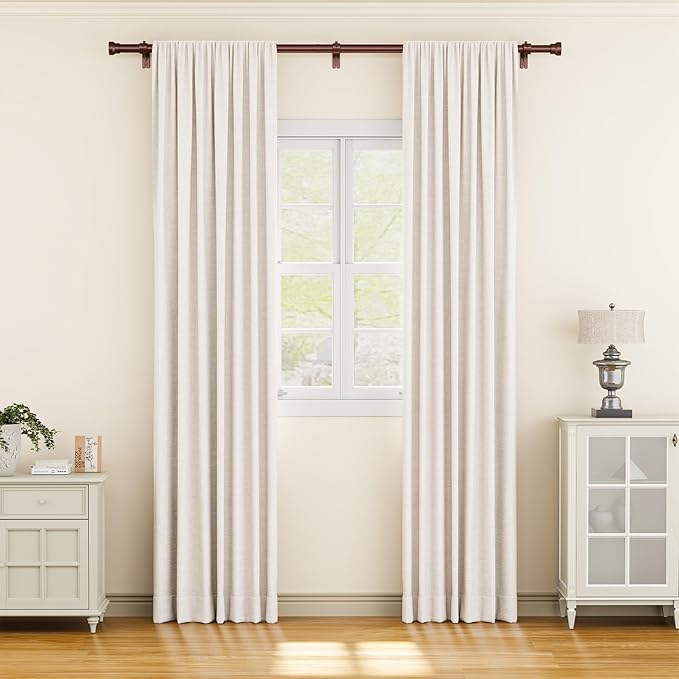 YaFex Curtain Rods 32-84 Inch, Heavy Duty 1 Inch Adjustable Curtain Rod for Windows, Bronze Long Window Treatment Rods, Modern Design, Easy Installation