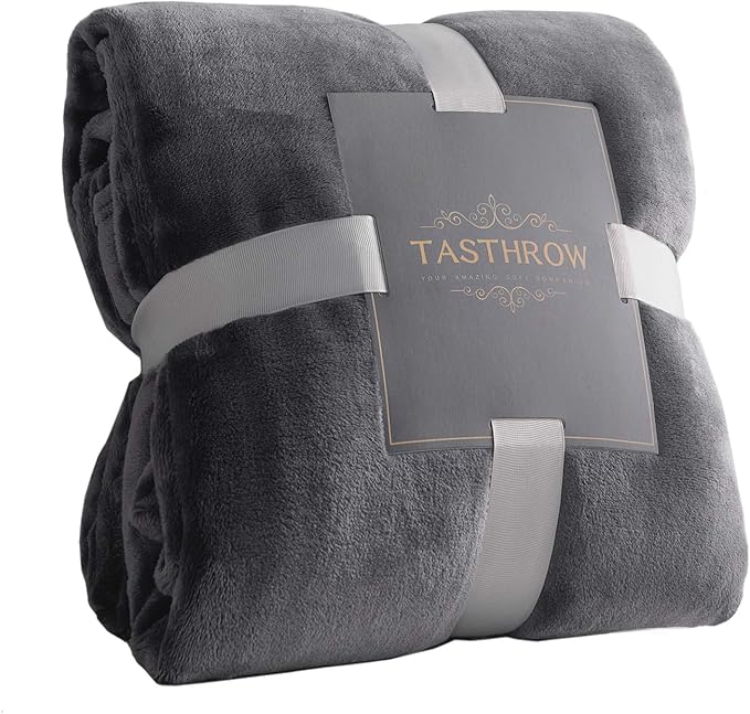 TASTHROW Large Flannel Fleece Throw Blanket, 50×70 Inch - Cozy Lightweight Thick Blanket - All Seasons Suitable for Women, Men and Kids (Grey)