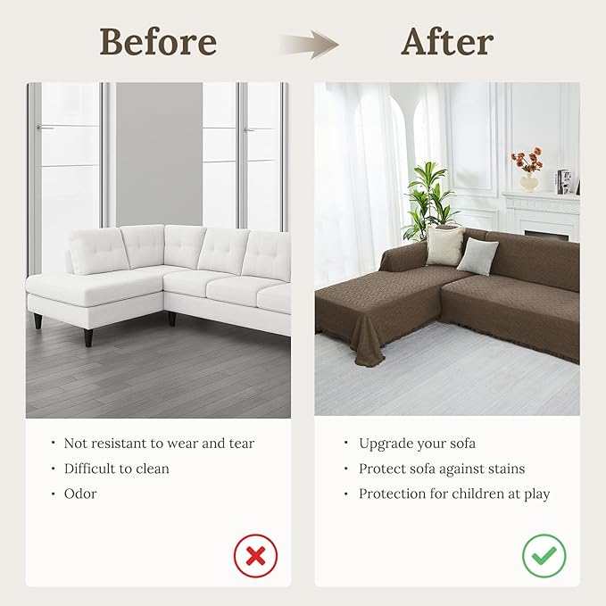 HOMERILLA Sectional Couch Covers for Sectional Sofa L Shaped Sofa Cover Blanket 2 Pieces L Shape Furniture Protector for Pets Dogs (Taupe, X-Large)