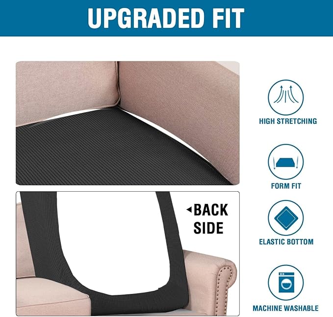 H.VERSAILTEX Super Stretch Individual Chaise Cover Sectional Couch Covers for L Shaped Sofa Both Left/Right Featuring Thick Jacquard Textured Twill Fabric (1 Piece Chaise Cover, Black)