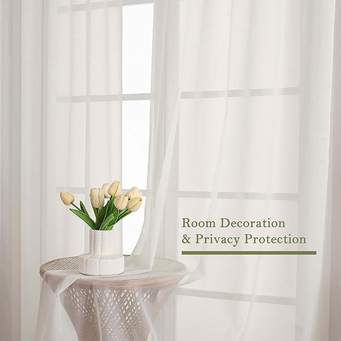 Lecloud Ivory Sheer Curtains 84 Inches Long 2 Panels, Solid Airy Voile Extra Wide Curtain Drapes, Elegant Light Filtering Window Treatments for Living Room Bedroom with Dual Rod Pocket, 59" W x 84" L