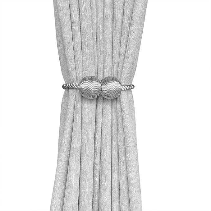 Melaluxe 6 Pack Magnetic Curtain Tiebacks, Decorative Curtain Holdbacks for Window Décor (Grey)