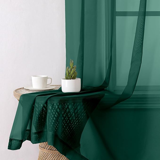Lecloud Hunter Green Sheer Curtains 72 Inches Long 2 Panels, Rod Pocket Voile Light Filtering Curtains for Living Room, Airy Decor Drapes for French Door Bedroom, Each Panel 42 X 72 Inch