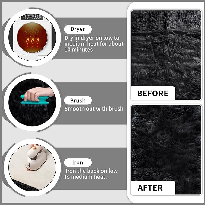Ciicool Faux Sheepskin Rugs Soft Faux Fur Rugs Black Fluffy Chair Couch Cover Fuzzy Rug for Bedroom Floor Sofa Living Room 2x3 Feet