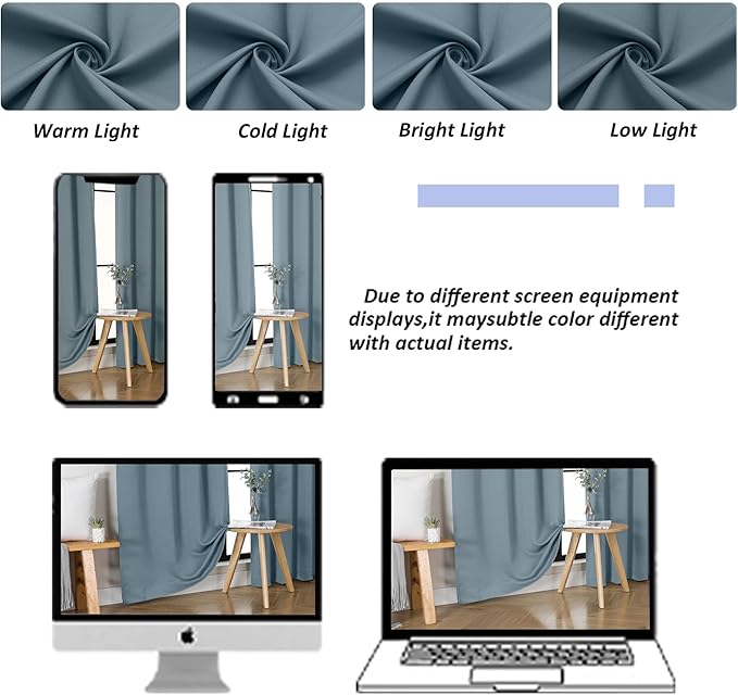 Simplebrand Ava Stone Blue Blackout Curtains for Bedroom 63 Inch Length 2 Panels Set, Solid Thermal Insulated Privacy Living Room Window Treatment Curtains Blackout Drapes, W50 x L63 Inch