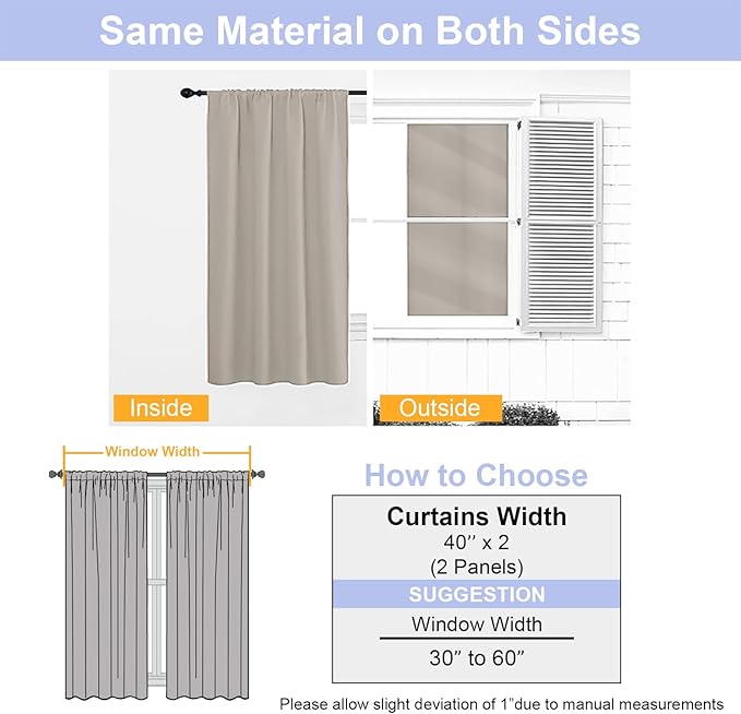 Simplebrand Ava Stone Blackout Curtains for Bedroom 90 Inches Long 2 Panels Set, Solid Privacy Energy Saving Living Room Window Treatment Curtains Blackout Drapes, W40 x L90 Inch, Stone