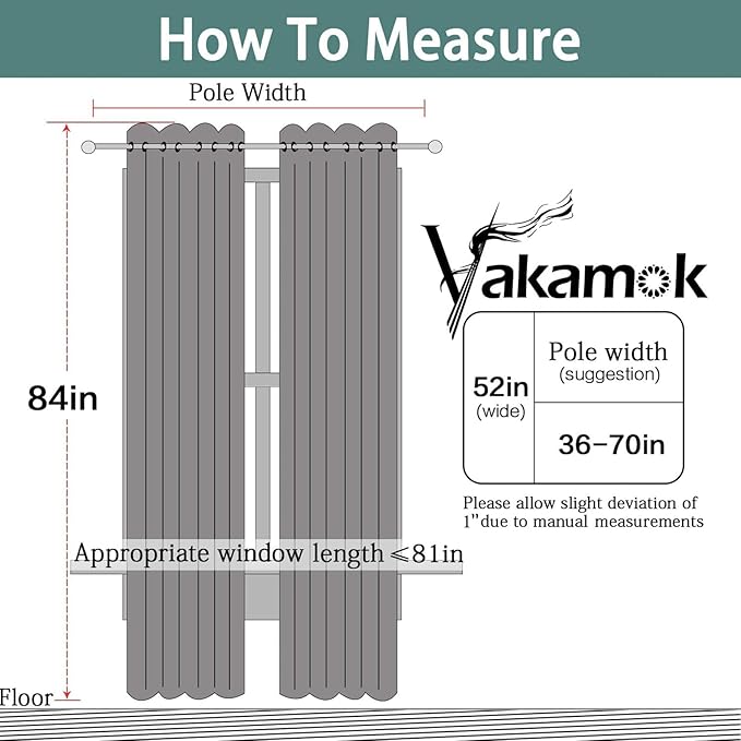 Yakamok Gray Blackout Curtain Panels 84 inches - Light Reducing Thermal Insulated Solid Grommet Blackout Curtains/Panels/Drapes for Living Room 1 Panel, 52 inches by 84 Inch, Grey