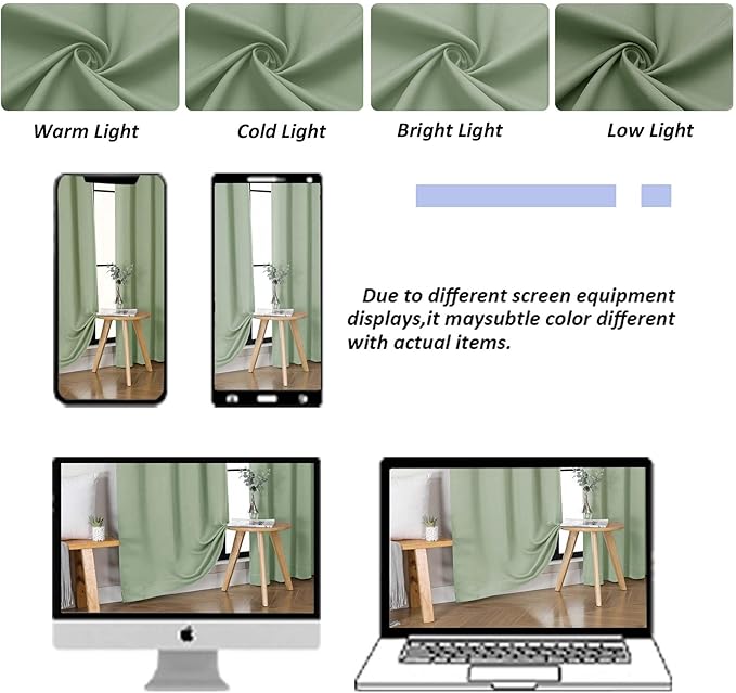 Simplebrand Ava Light Green Short Blackout Curtains for Bedroom 45 Inches Long 2 Panels Set, Solid Thermal Insulated, Energy Saving Window Treatment Curtains Blackout Drapes, W40 x L45 Inch