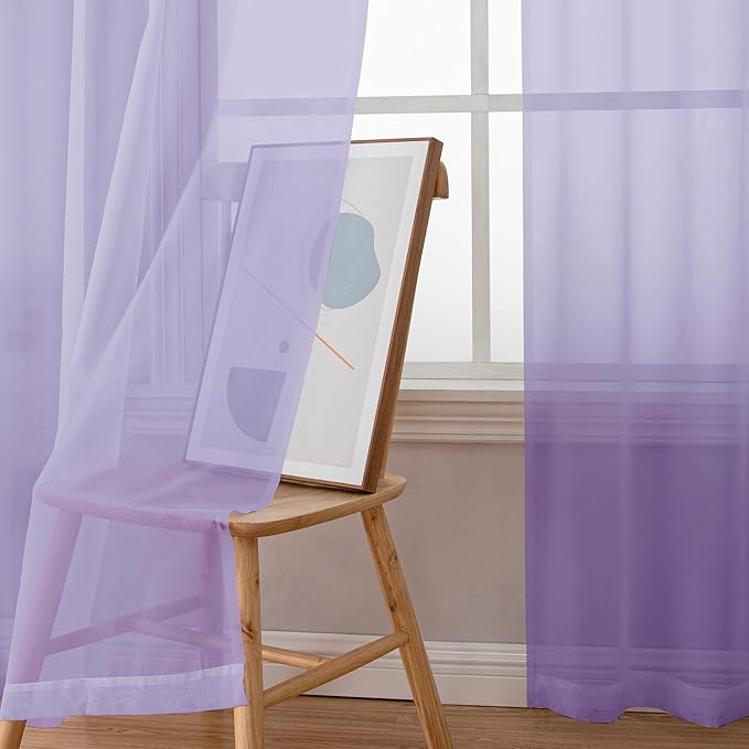 Simplebrand Lavender Sheer Curtains 84 Inches Long, Light Filtering Rod Pocket Solid Color Window Sheer Curtain Panels, Elegant Curtains & Drapes for Living Room, Bedroom 2 Panels (42" W x 84" L)