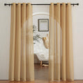 NICETOWN Sheer Linen Curtains 84 inch Long for Bedroom, Grommet Privacy Semitransparent Light Filtering Flax Sheer Window Treatment for Living Room, Desert Yellow, W52 by L84, 1 Pair