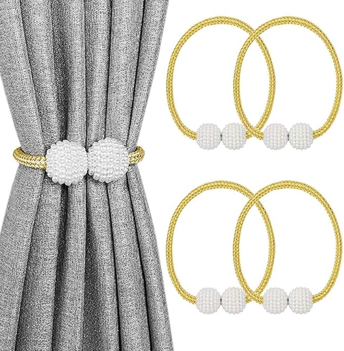 Melaluxe 4 Pack Magnetic Curtain Tiebacks, Decorative Curtain Holdbacks for Window Décor (Gold)