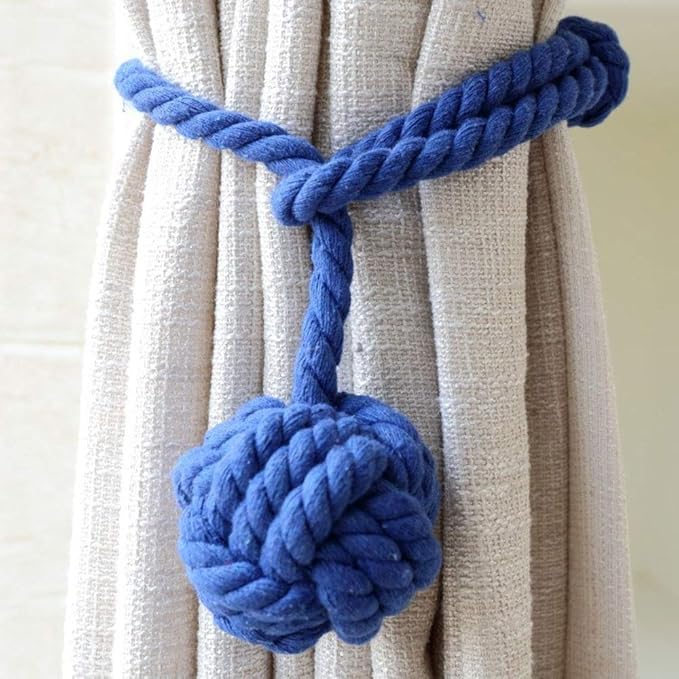 Melaluxe 4 Pack Curtain Tiebacks - Heavy Duty Curtain Rope Tieback, Handmade Rural Decorative Curtain Holdbacks (Royal Blue)