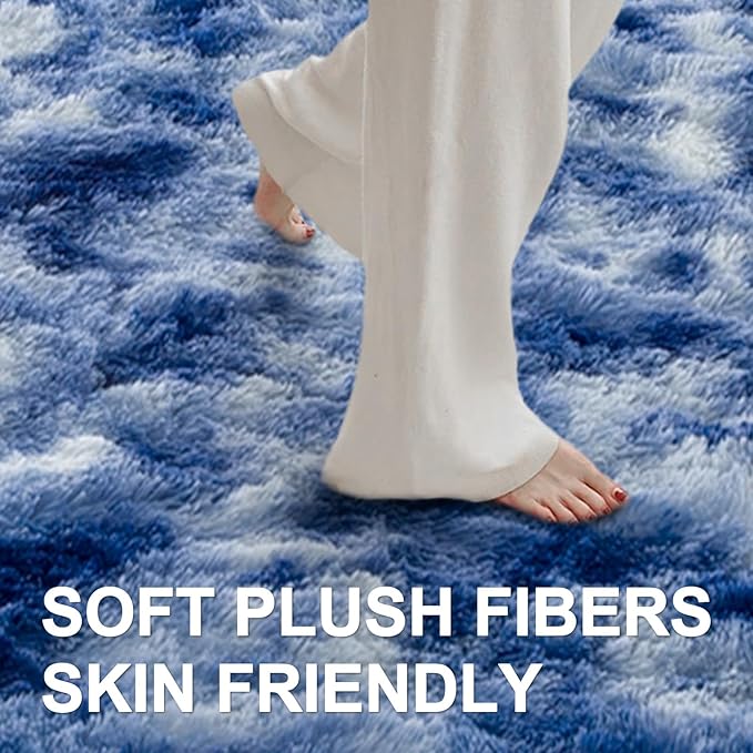 6x9 Ft Large Shag Rugs for Living Room Decor, Ultra Soft Fluffy Furry Area Rugs for Bedroom Indoor Floor, Aesthetic Carpet for Kids Home (Blue)