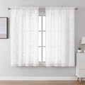 Lecloud Leia White Sheer Curtains 54 Inch Length 2 Panels, Voile Light Filtering Privacy Jacquard Textured Curtains, Dual Rod Pockets Drapes with Leaves for Living Room Bedroom, Each 42" W x 54" L