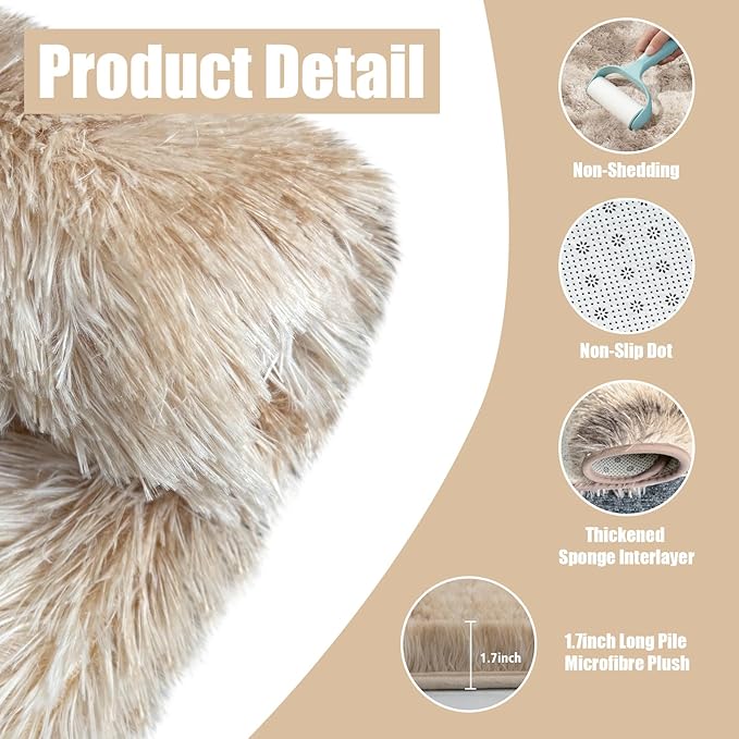 6x9 Fluffy Area Rug for Living Room,Shag Area Rugs for Bedroom,Soft Fuzzy Rug Non-Shedding Indoor Plush Carpet for Kids Bedroom Nursery Dorm Home Decor,Tie-Dyed Beige