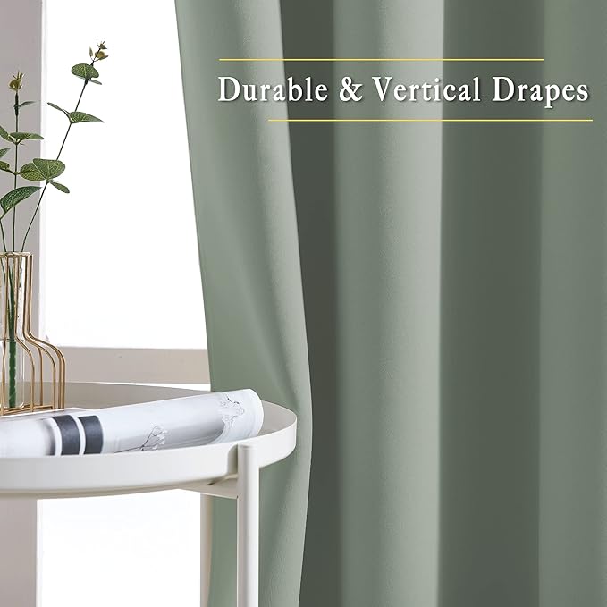 NICETOWN Sage Green Curtains 96 inches Long, Grommet Thermal Insulated Blackout Curtains Privacy Window Treatments for Boys Room/Living Room, W46 x L96, 2 Panels