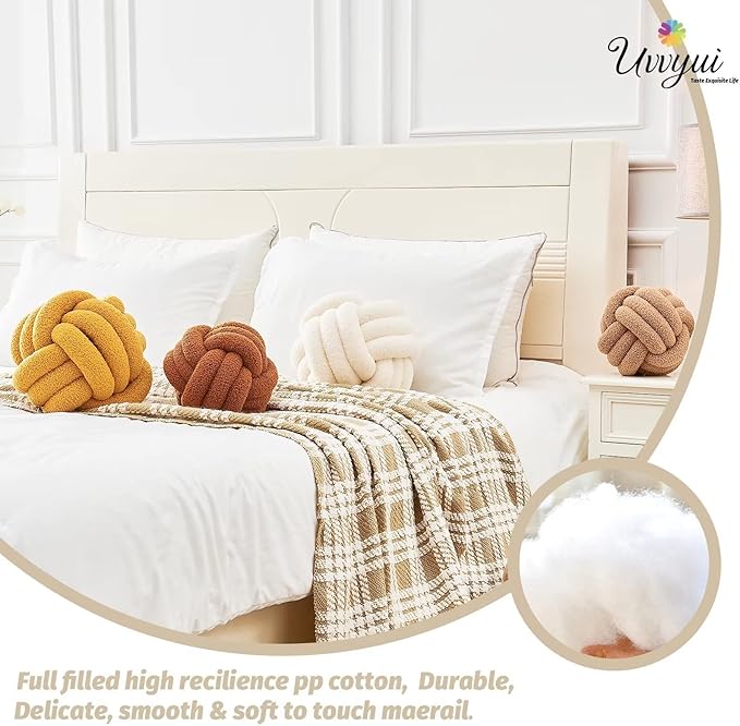 Uvvyui Knot Pillow Ball, Soft Home Decorative Pillows, Round Throw Pillow, Handmade Knotted Plush Pillow, Round Boucle Pillow Cushion (14 Inches Ivory)