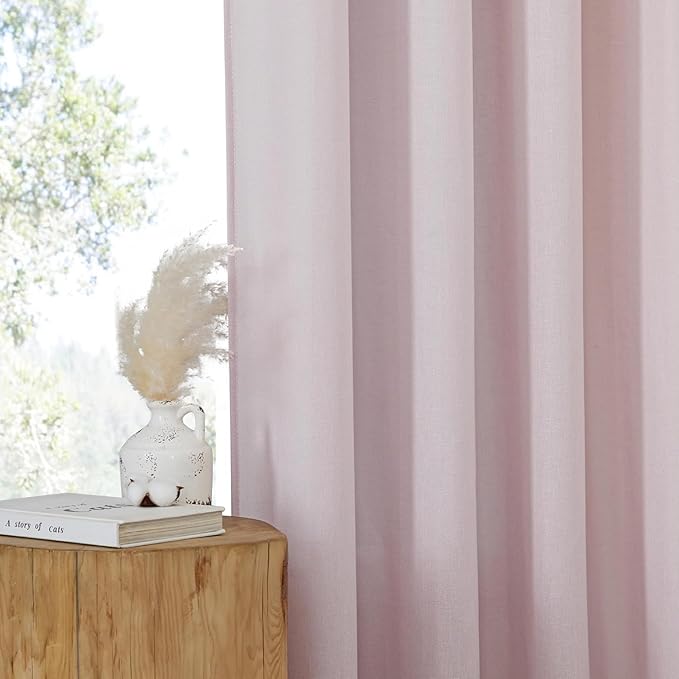NICETOWN Blush Pink Linen Curtains for Kitchen, Thick Flax Small Window Treatments Semi Sheer Privacy Assured with Light Through for Cafe/Bathroom, W34 x L80, 2 Panels