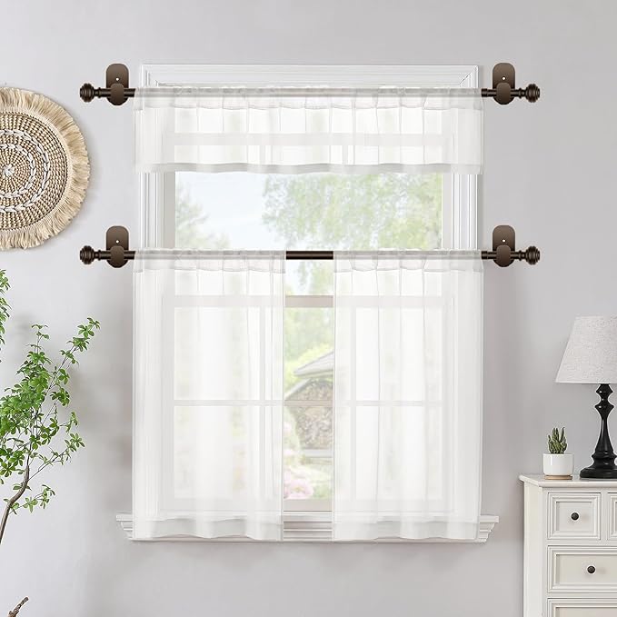 KAMANINA 2 Pack Curtain Rods No Drilling for Windows 16 to 30 Inches, 5/8 Inch Diameter Telescoping Drapery Rods with Adhesive Brackets, Bronze