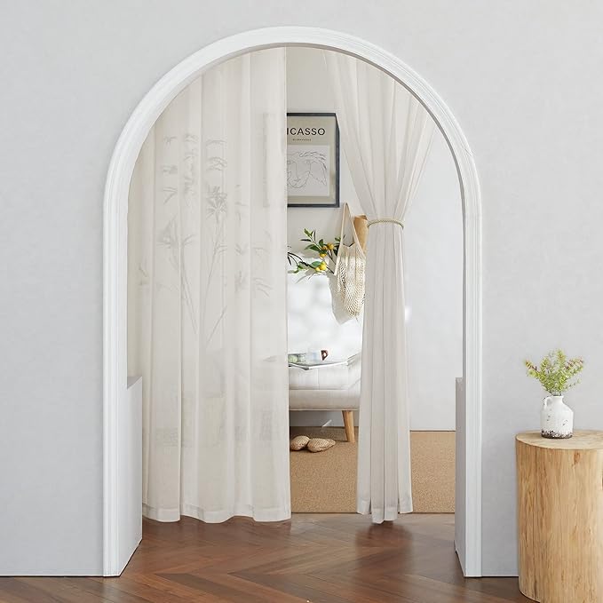 NICETOWN Linen Curtains 135 inches Length for Living Room, Grommet Linen Blend Window Treatments Privacy with Light Filtering for Bedroom/Farmhouse, W52 x L135, 2 Panels, Natural