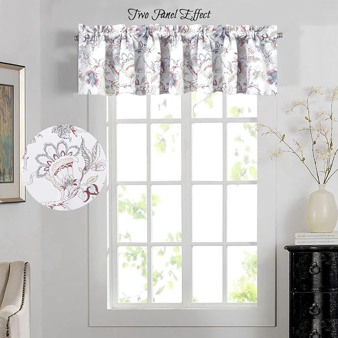 H.VERSAILTEX Blackout Curtain Valances for Kitchen Window/Living Room/Bathroom Privacy Added Rod Pocket Home Decoration Winow Valance, 52" W x 18" L, Floral in Terracotta and Blue