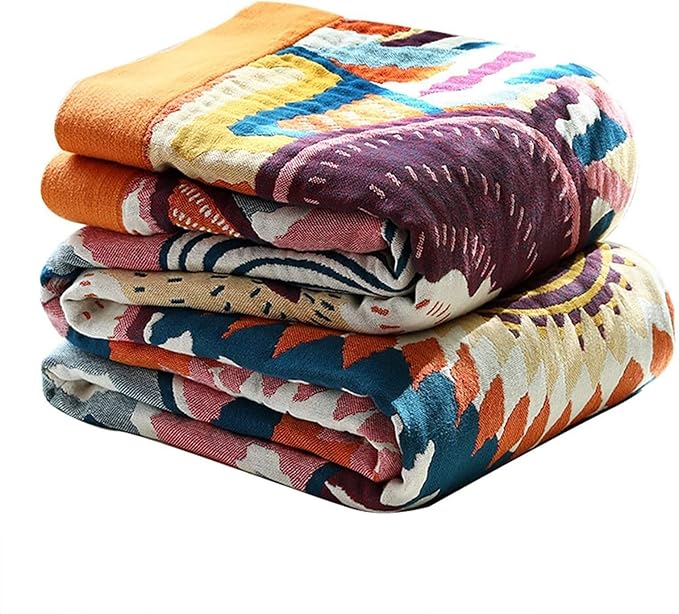 MSGKV Boho Throw Blanket for Bed 60"x80" 100% Cotton Couch Twin Size Blanket Spring Breathable Lightweigh Blankets Home Decor Muslin All Seasons