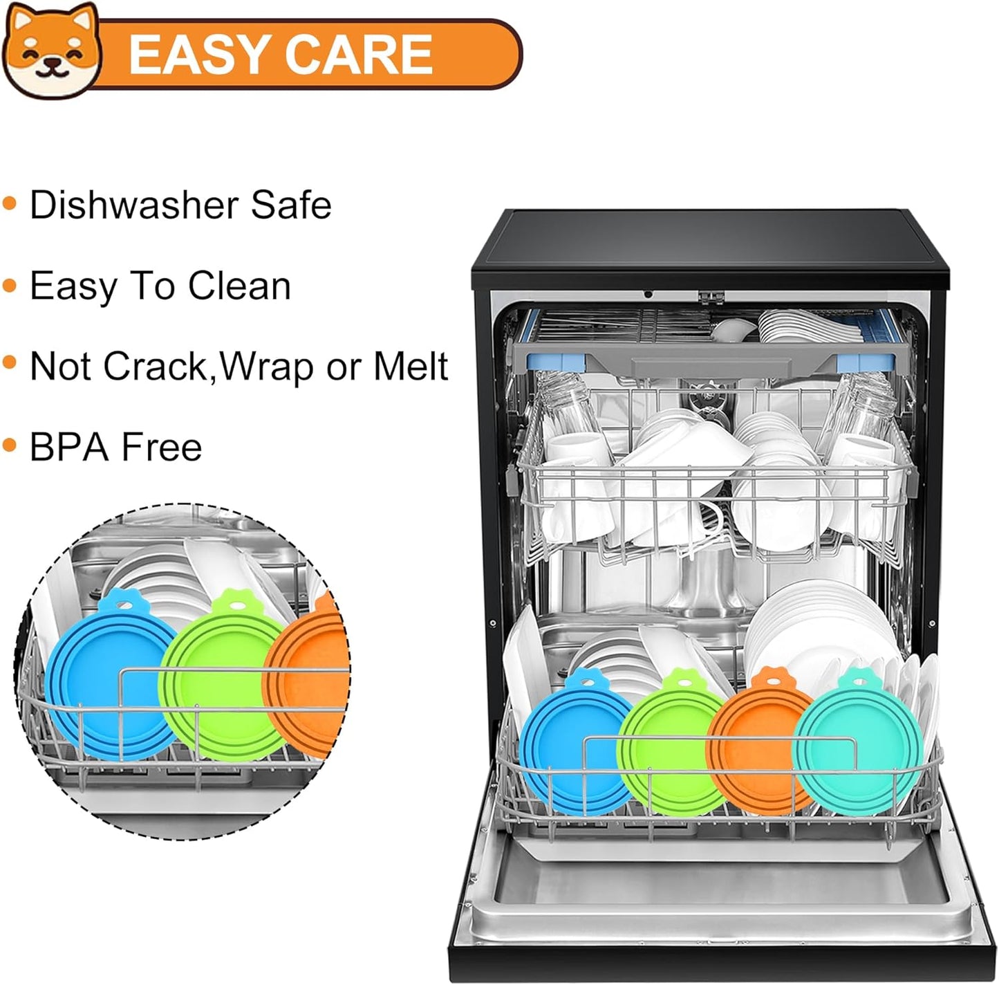 2 Pack Pet Food Cans Lids, Silicone Food Can Covers for Dog and Cat, BPA Free/Food Safe/Universal, One Fit Most Standard Size Food Can Top Teal/Orange, CWGTG01