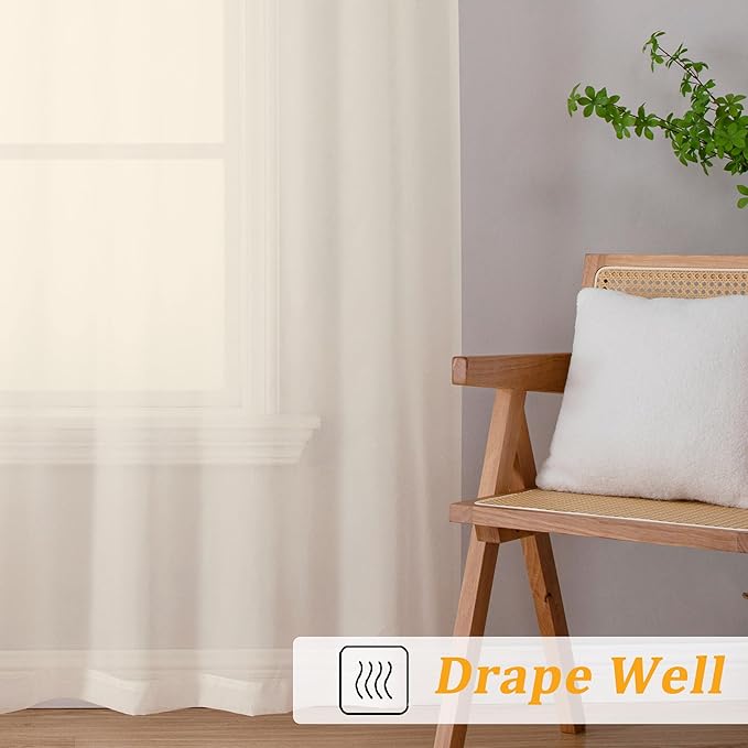 Gwine Cream Sheer Curtains 72 Inches Long 2 Panels Set for Front Door, Light Filtering Sheer Curtains for Living Room, Rod Pocket Window Treatments Drapes, Each 42Wx72L