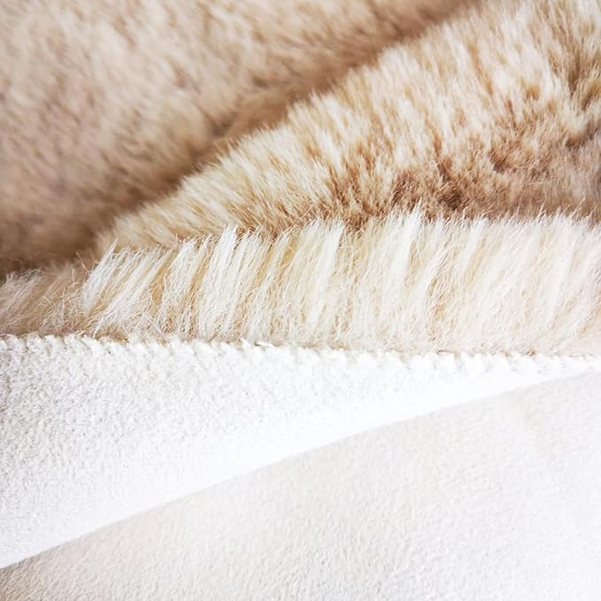 Ghouse Faux Rabbit Fur Round Rug 3ft Light Brown Beige Round Rugs for Bedroom Decor Fluffy Area Rugs for Living Room, no-Shedding Carpet Sheepskin Washable Rug Rome Decor